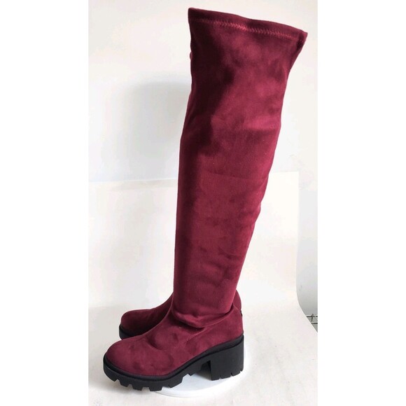 Wild Diva Thigh High Over The Knee Sock Boots Size 6.5 Faux Suede Burgundy Vegan - Picture 5 of 13